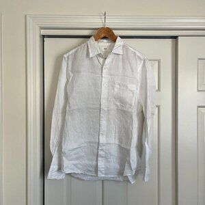 Uniqlo White Linen Button Down Casual Shirt Men's M